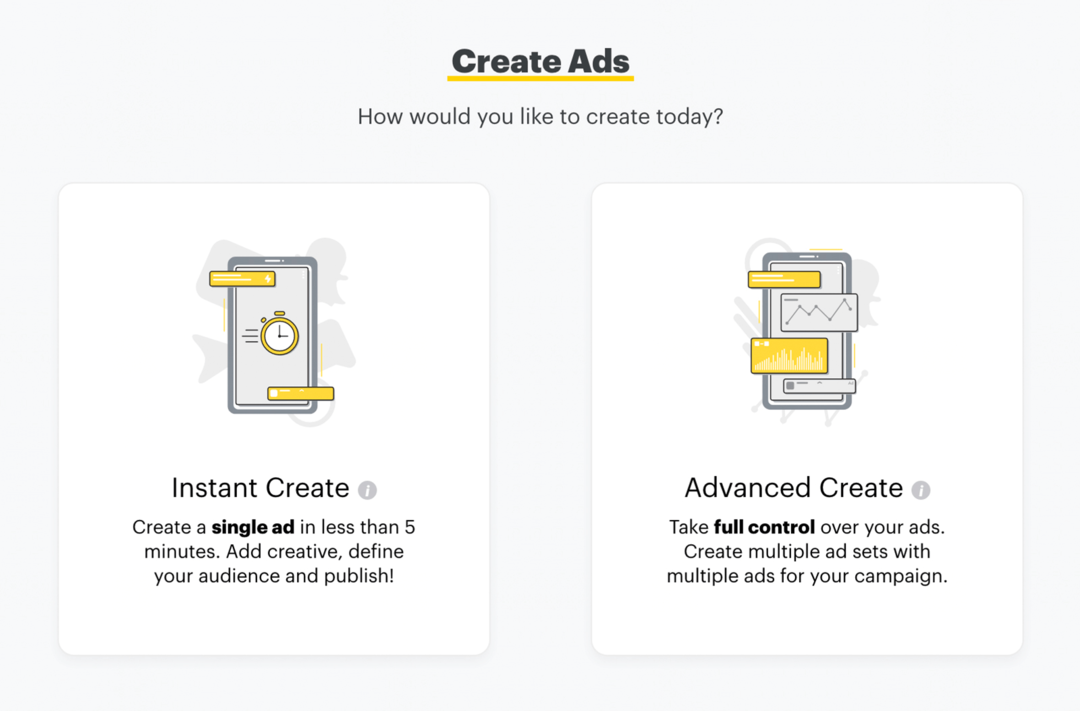 configurar anuncios de Snapchat a través de Instant Create o Advanced Create