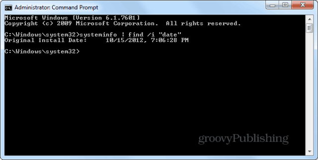 Fecha de instalación de Windows cmd prompt systeminfo enter