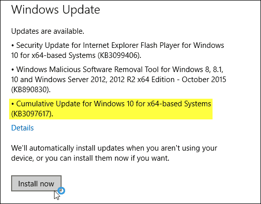 Actualización acumulativa de Windows 10 KB3097617 ahora disponible