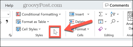 Excel haga clic en la cinta