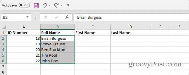 Seleccionar nombres de la lista Excel