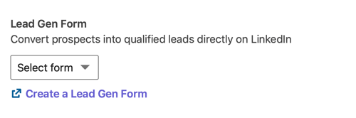 Cómo crear un anuncio de carrusel de generación de leads de LinkedIn, paso 6, seleccione el formulario de generación de leads