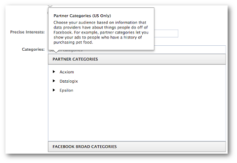 categorías amplias de socios de facebook