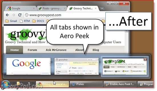 Habilitar Aero Peek en todas las pestañas de Google Chrome