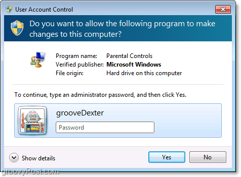 puede anular una restricción de control parental en Windows 7 ingresando una contraseña de administrador