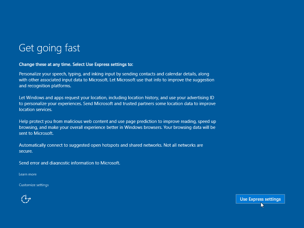 13 Uso de Express Settings Windows 10 Clean Install