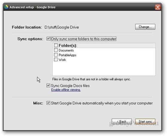 sincronización selectiva de Google Drive