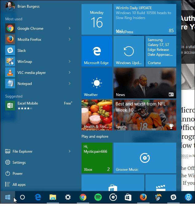 Consejo de Windows 10: muestra una cuarta columna de mosaicos en Inicio