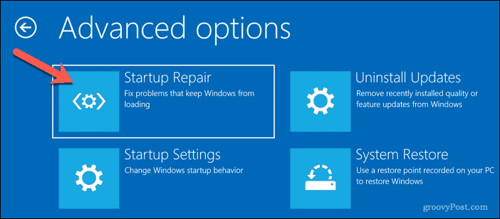 Ejecución de reparación automática en Windows 10