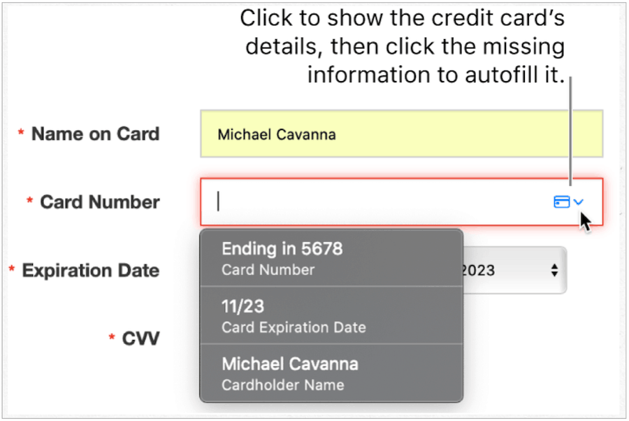 Tarjeta de crédito iCloud Keychain