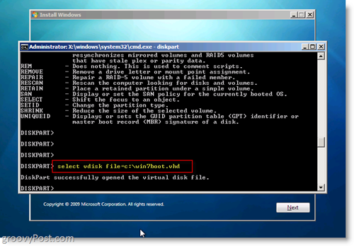 Windows 7 Native VHD Instalar arranque dual Seleccione VHD desde CMD