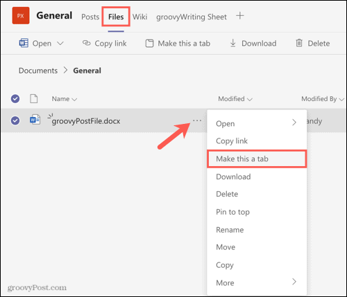 Convertir un archivo en una pestaña en Microsoft Teams