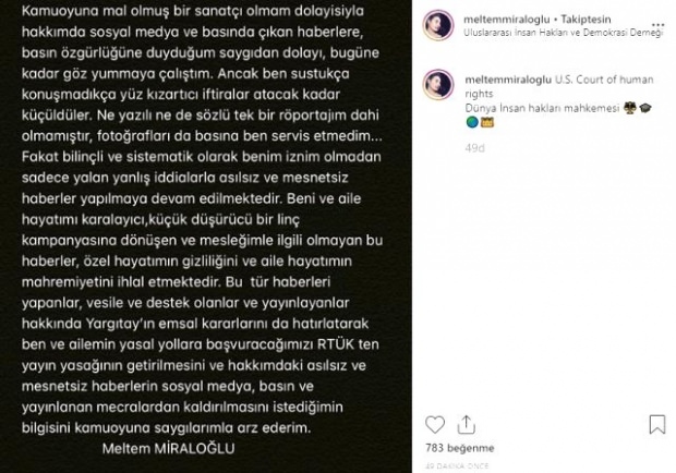 La actriz Meltem Miraloğlu se divorció de su esposa estadounidense
