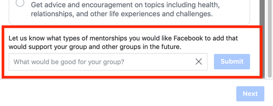Cómo mejorar su comunidad grupal de Facebook, opción para sugerir una opción de categoría de tutoría grupal a Facebook