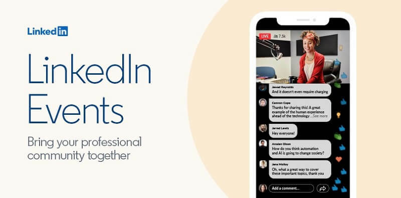 Nueva herramienta de eventos virtuales de LinkedIn que permite a las personas crear y transmitir eventos de video a través de su plataforma.