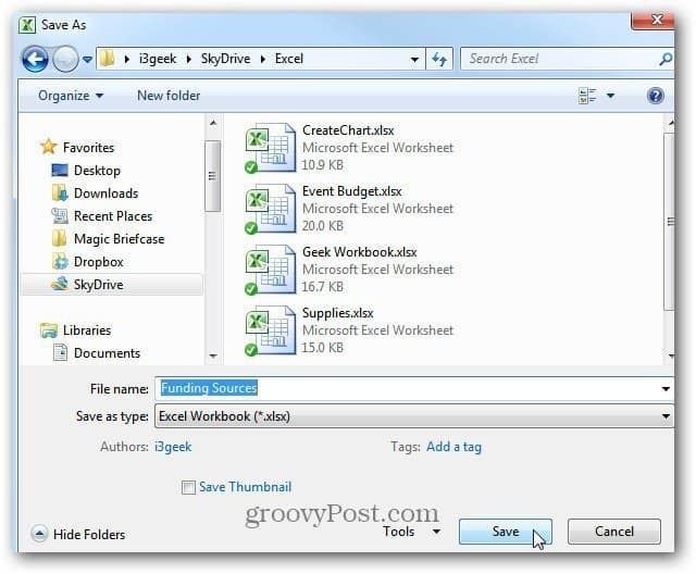 Guardar documento de Excel en SkyDrive