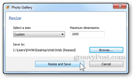 Tutorial de redimensionamiento de fotos Windows Live Galería de fotos Cambiar el tamaño y guardar el botón Finalizar paso Finalizar