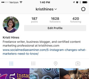 configuración del perfil empresarial de instagram