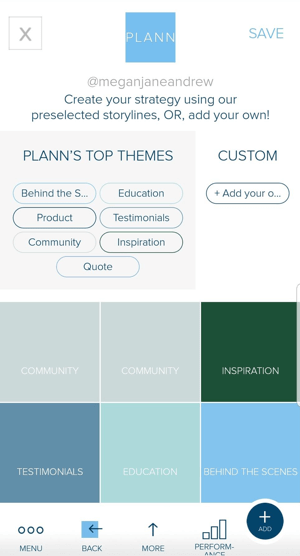Utilice marcadores de posición codificados por colores en Plann para ayudar a planificar el contenido de su feed de Instagram.