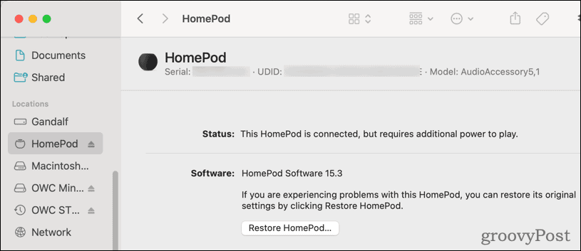 Restaurar HomePod desde macOS