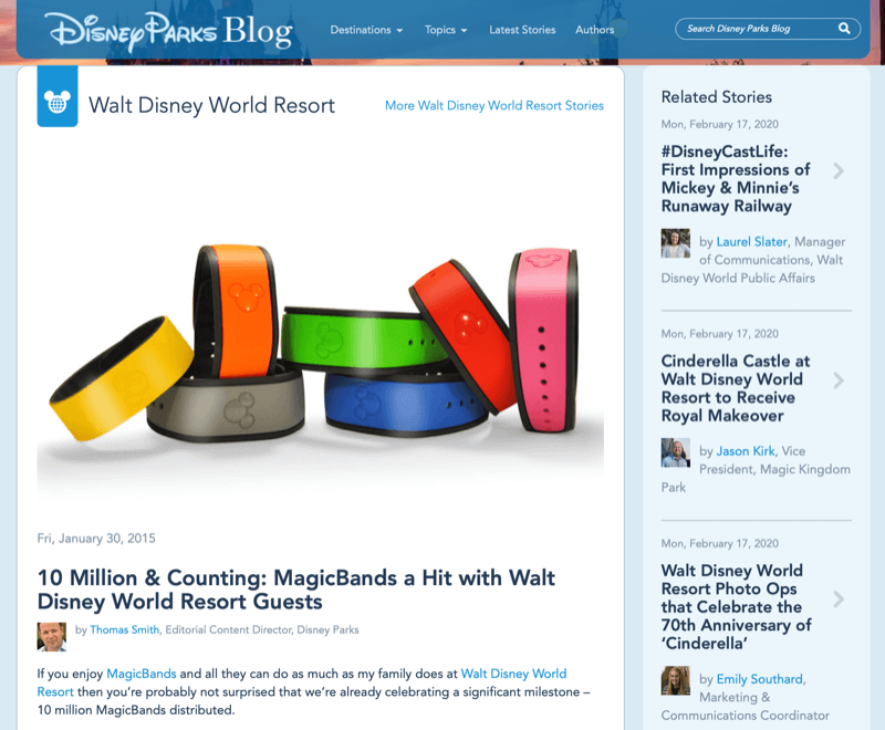 Artículo de Disney MagicBand del blog de Disney