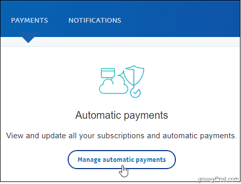 Haga clic en PayPal Administrar pagos automáticos