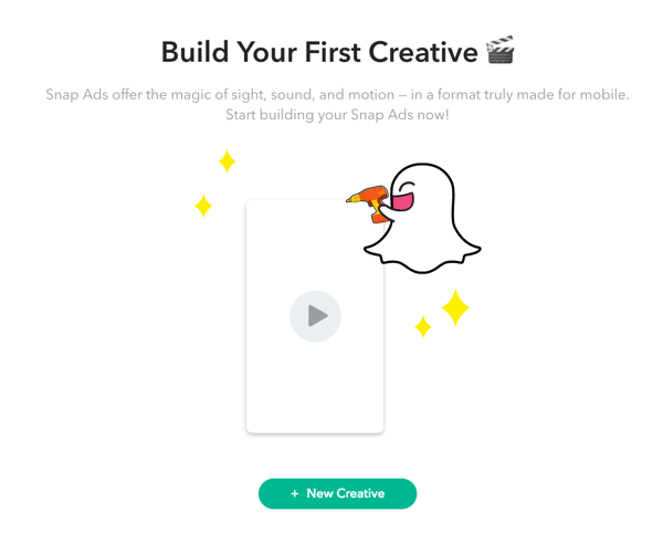 Haga clic en + Nueva creatividad para configurar su anuncio de Snapchat.