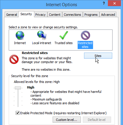 Sitios restringidos de Internet Explorer