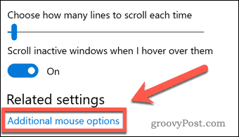 Enlace de opciones de mouse adicionales de Windows