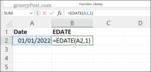 Escribir una fórmula EDATE en la barra de fórmulas en Excel