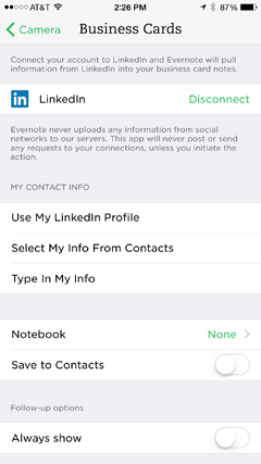 evernote conectado a linkedin