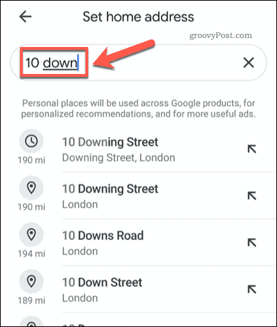 Buscando una dirección particular en Google Maps para móviles