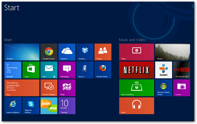 Cuatro filas de aplicaciones de Windows 8