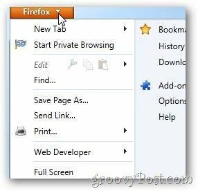 Opciones abiertas de Firefox Arrow