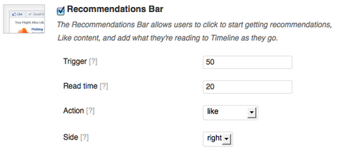 configuración de la barra de recomendaciones