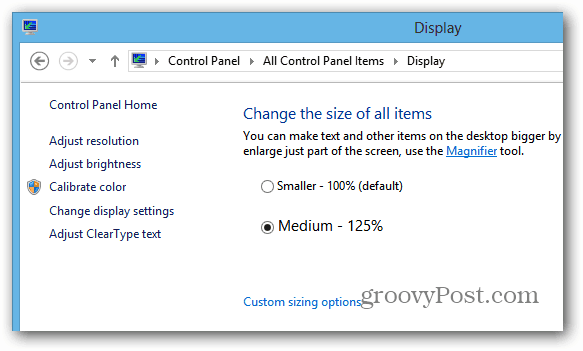Opciones de pantalla de Surface RT