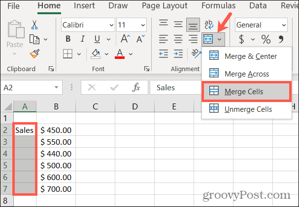 Fusionar celdas en Excel para rotar texto