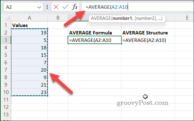 Crear una fórmula usando PROMEDIO en Excel
