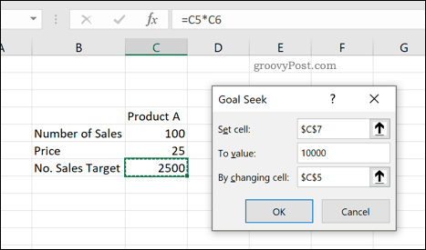 La herramienta Excel Goal Seek