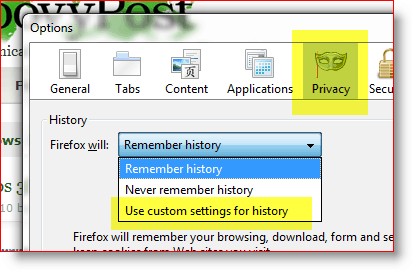 Firefox: use configuraciones personalizadas para el historial