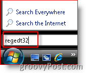 Lanzamiento de Windows Vista regedt32 desde la barra de búsqueda