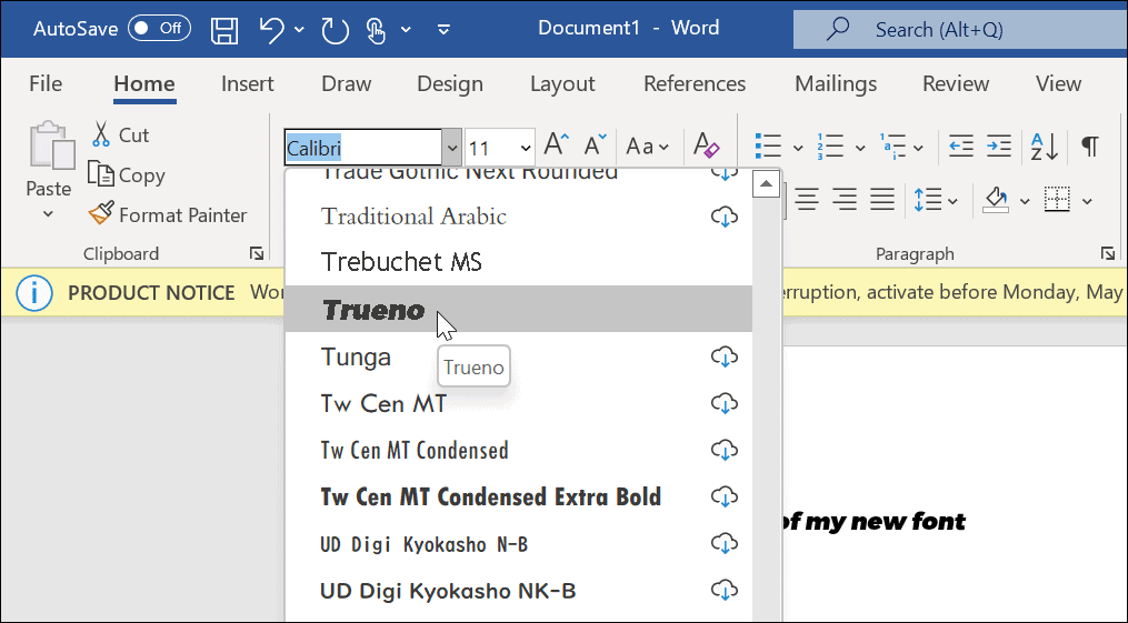 Nueva fuente en microsoft word