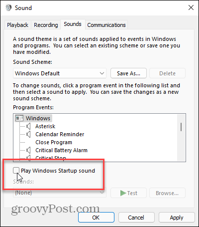 Reproducir sonido de inicio de Windows Windows 11