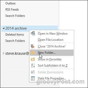 Outlook 2016: crear una nueva carpeta en el archivo PST