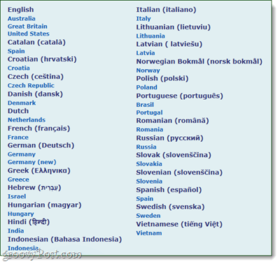 lista de idiomas speckie