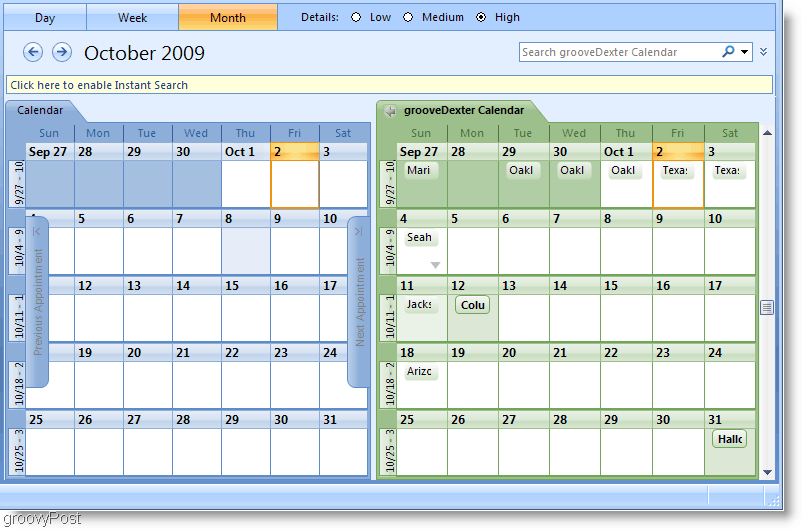 Outlook 2007 Captura de pantalla del calendario en paralelo