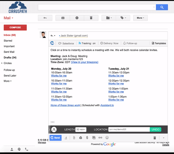 Programe reuniones fácilmente a través de Gmail con Assistant.to.