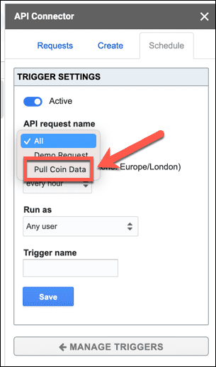 nombre de solicitud del conector api