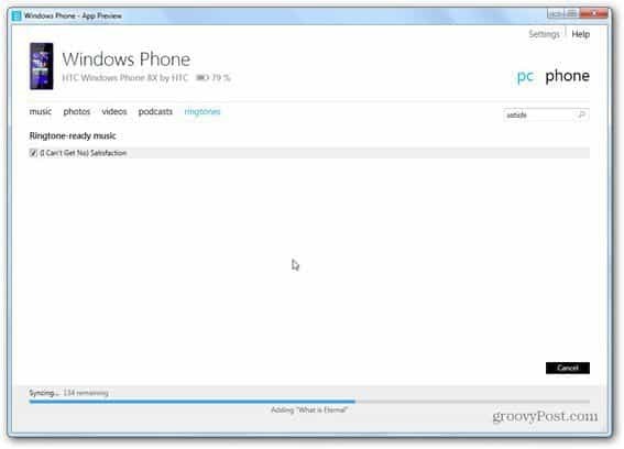 Windows Phone 8 Windows Phone aplicación sincronizar tonos de llamada de contenido