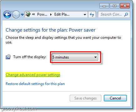 edite la configuración básica del plan de ahorro de energía de Windows 7 y haga clic en el enlace avanzado para editar las avanzadas